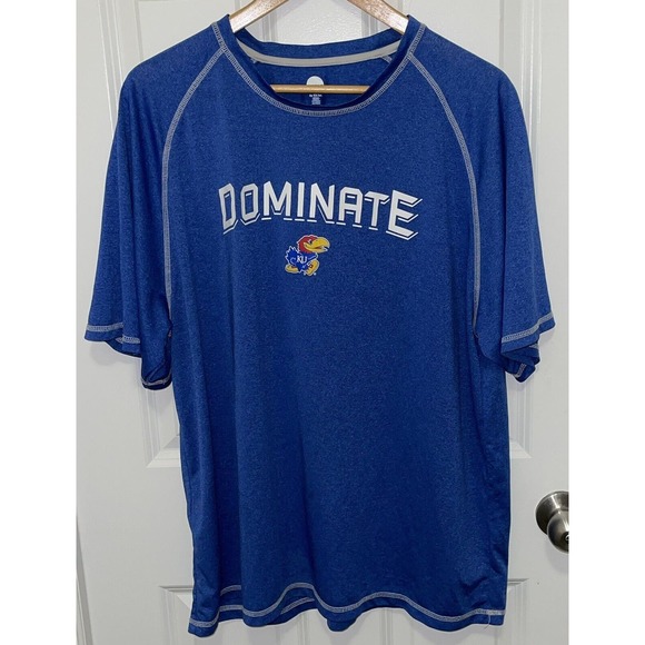 Kansas Jayhawks T-Shirt Men's 2XL XXL Blue “Dominate” With Logo Soft Blend Comfy - Picture 1 of 5